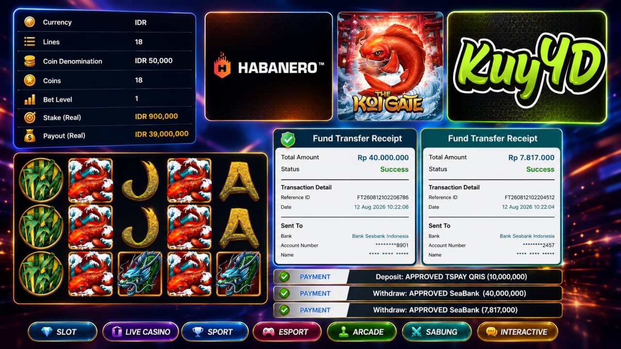 🔥 SELAMAT KEPADA MEMBER KUY4D 🔥
DEPOSIT : RP 10.000.000
WITHDRAW : RP 47.817.000